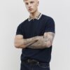 Navy Slim Fit Check Collar Polo Shirt