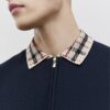 Navy Slim Fit Check Collar Polo Shirt