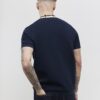 Navy Slim Fit Check Collar Polo Shirt