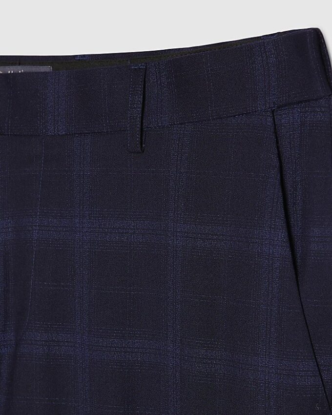 Navy Slim Fit Check Suit Trousers