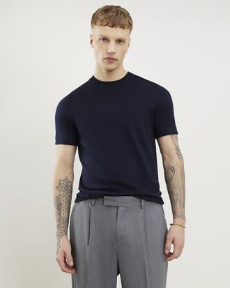 Navy Slim Fit Knitted T-Shirt