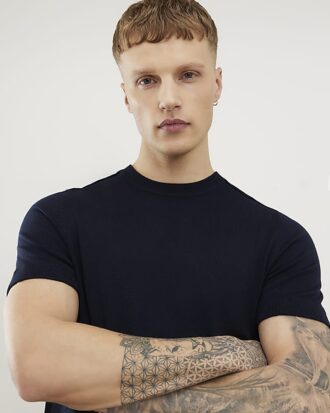 Navy Slim Fit Knitted T-Shirt