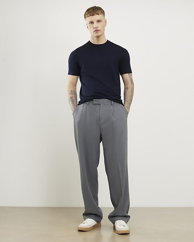 Navy Slim Fit Knitted T-Shirt