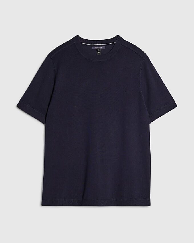 Navy Slim Fit Knitted T-Shirt