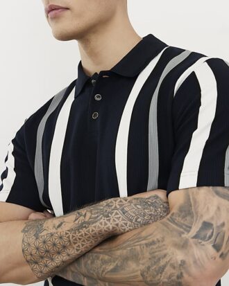 Navy Slim Fit Stripe Polo Shirt