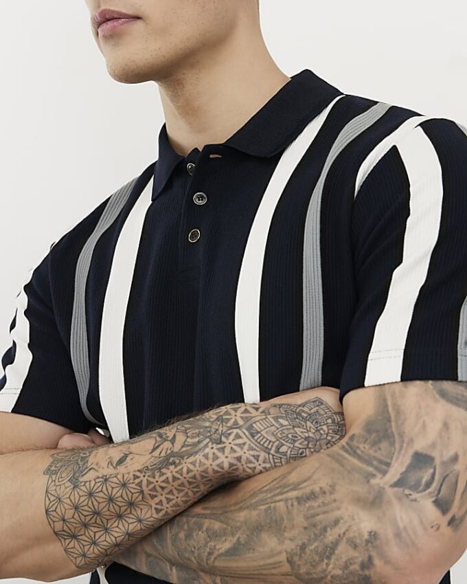 Navy Slim Fit Stripe Polo Shirt