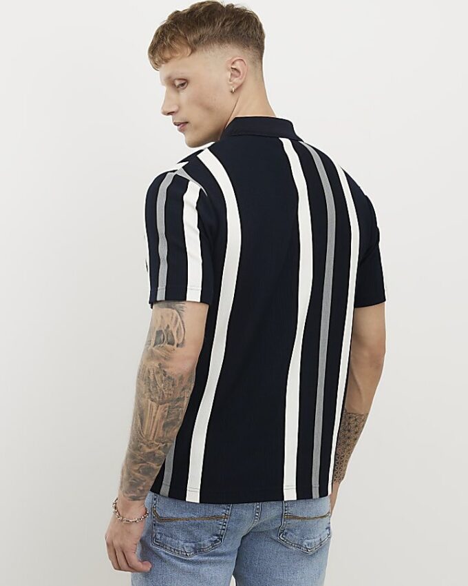 Navy Slim Fit Stripe Polo Shirt