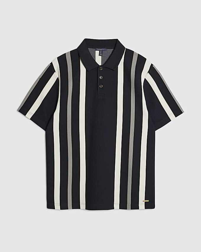 Navy Slim Fit Stripe Polo Shirt