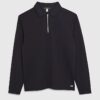 Navy Slim Fit Textured Zip Neck Polo Shirt
