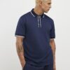 Navy Slim Fit Textured Zip Tipped Polo Shirt
