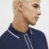 Navy Slim Fit Textured Zip Tipped Polo Shirt