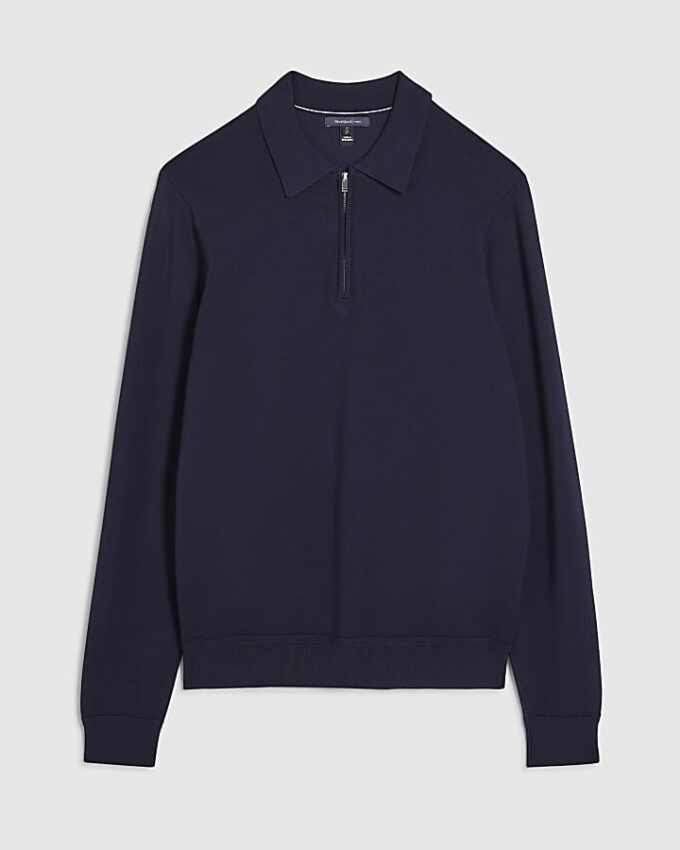 Navy Slim Fit Zip Polo Shirt