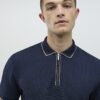 Navy Slim Fit Zip Quarter Zip Polo Shirt