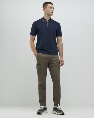 Navy Slim Fit Zip Quarter Zip Polo Shirt