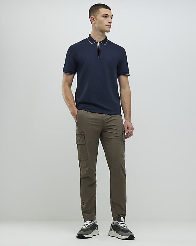 Navy Slim Fit Zip Quarter Zip Polo Shirt