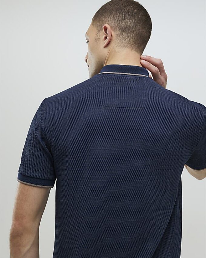 Navy Slim Fit Zip Quarter Zip Polo Shirt
