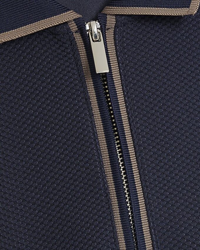 Navy Slim Fit Zip Quarter Zip Polo Shirt