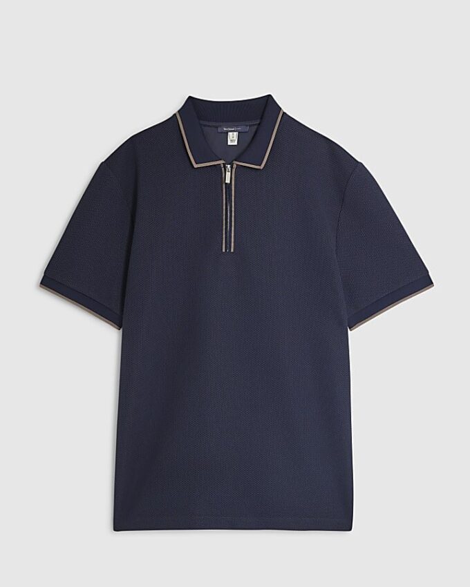 Navy Slim Fit Zip Quarter Zip Polo Shirt