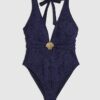 Navy Textured Shell Trim Swimsuit