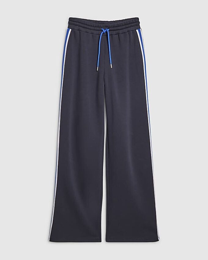 Navy Wide Leg Side Stripe Joggers