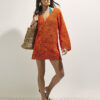 Orange Crochet Embellished Mini Beach Tunic