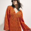 Orange Crochet Embellished Mini Beach Tunic