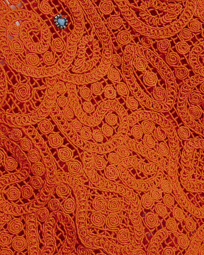 Orange Crochet Embellished Mini Beach Tunic