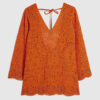 Orange Crochet Embellished Mini Beach Tunic