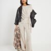 Petite Beige Cosy Wide Ribbed Knot Side Top