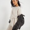 Petite Beige Cosy Wide Ribbed Knot Side Top