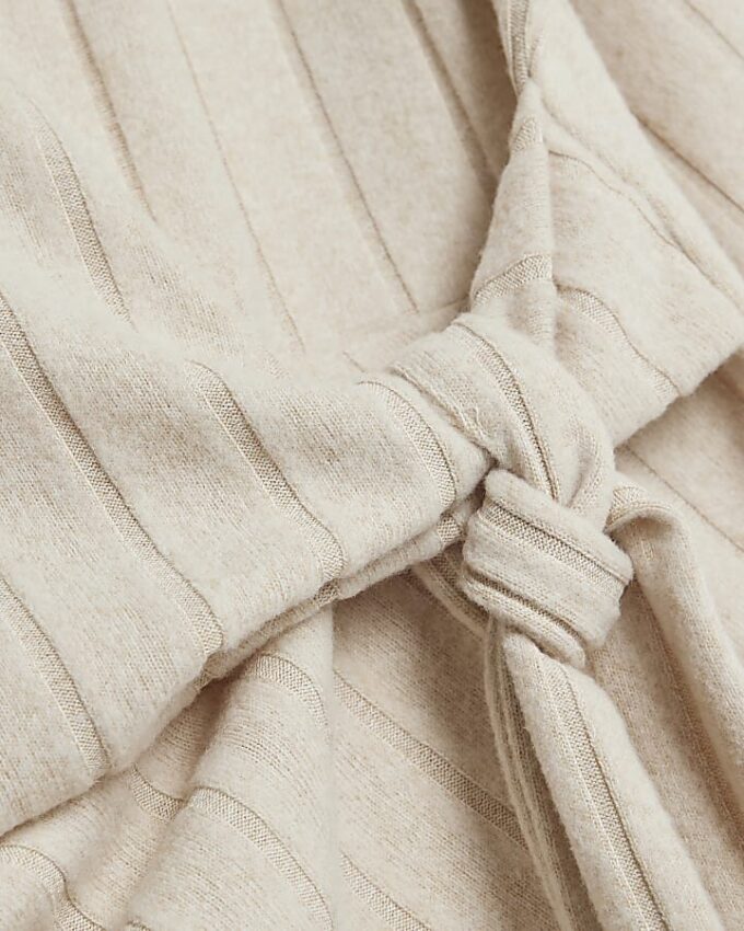 Petite Beige Cosy Wide Ribbed Knot Side Top