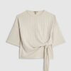 Petite Beige Cosy Wide Ribbed Knot Side Top