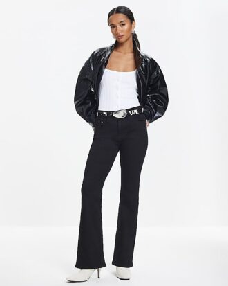 Petite Black Mid Rise Flared Jeans