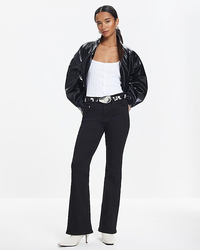 Petite Black Mid Rise Flared Jeans