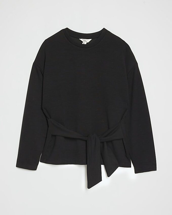 Petite Black Premium Tie Front Top