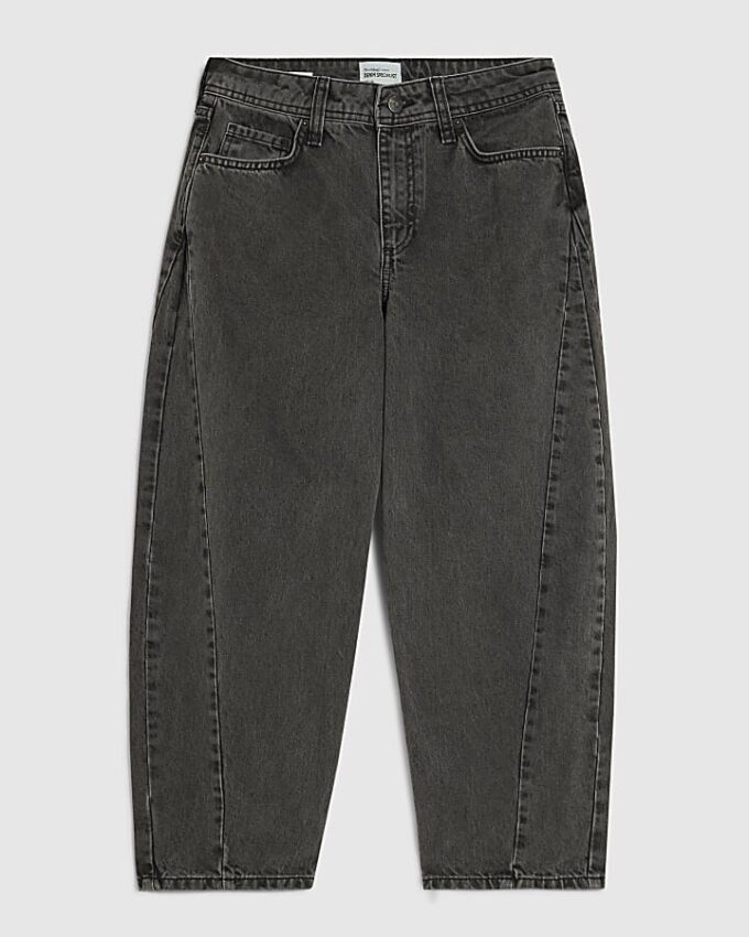 Petite Black Seamed Barrel Leg Jeans