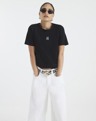 Petite Black Short Sleeve Logo T-shirt