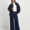 Petite Blue Belted Pleated Wide Leg Jeans