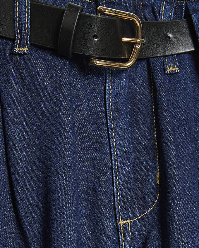 Petite Blue Belted Pleated Wide Leg Jeans