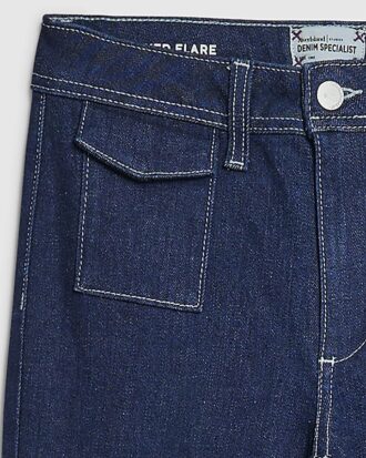 Petite Blue Front Pocket Flared Jeans