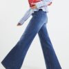 Petite Blue High Waisted Relaxed Flare Jeans
