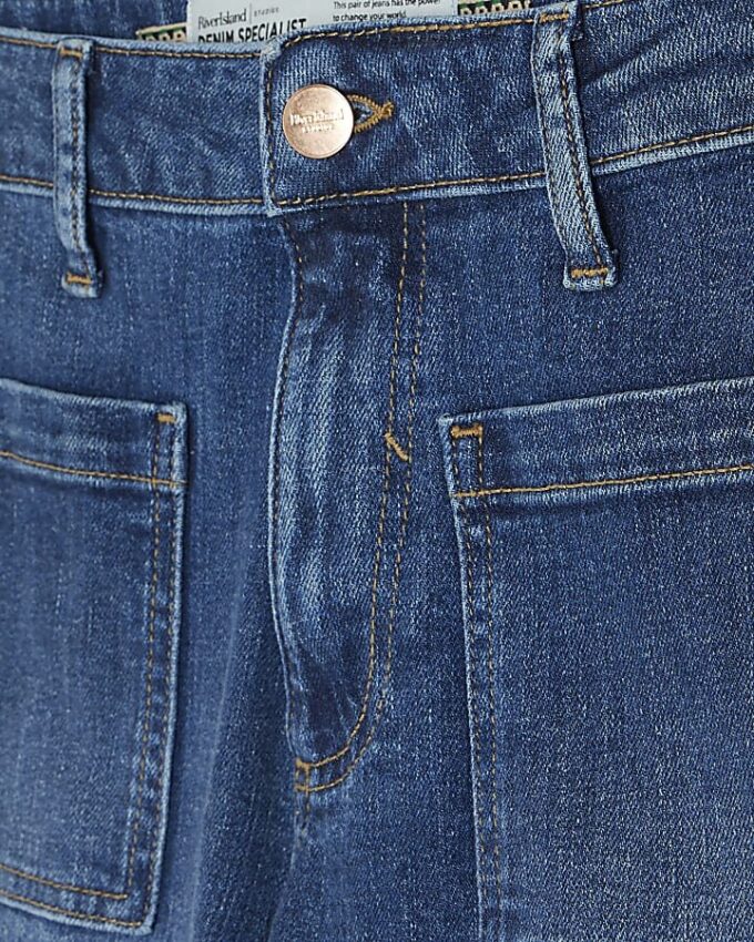 Petite Blue High Waisted Relaxed Flare Jeans