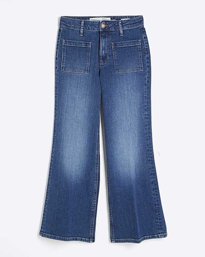 Petite Blue High Waisted Relaxed Flare Jeans
