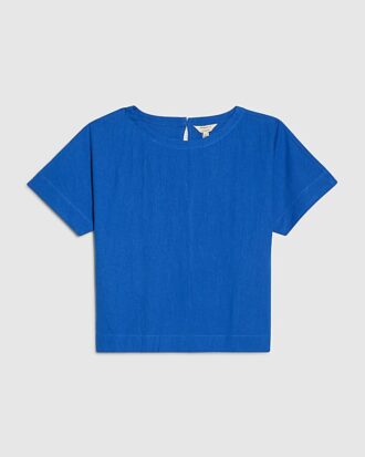 Petite Blue Linen Blend Top