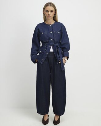 Petite Blue Pull On Barrel Jeans