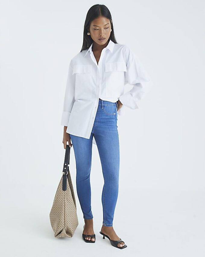Petite Blue Pull-On Sculpt Skinny Jeans