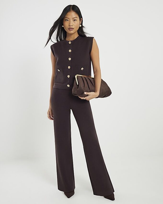 Petite Brown Knitted Waistcoat