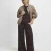 Petite Brown Premium Crinkle Wide Leg Joggers