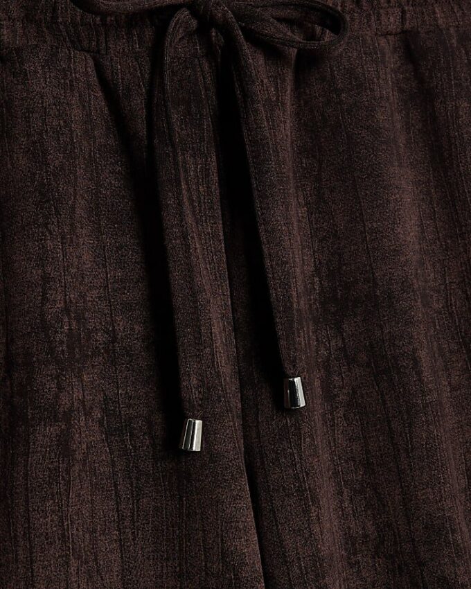 Petite Brown Premium Crinkle Wide Leg Joggers