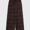 Petite Brown Premium Crinkle Wide Leg Joggers